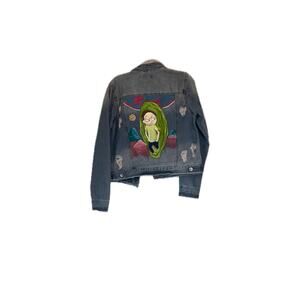 Cisino Womens Rick and Morty Custom Painted Denim Jacket M Blue Distressed Art